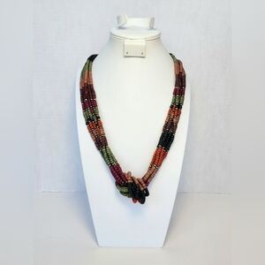 VINTAGE Stunning Multicolor Wood Beaded 6 Strand Necklace - Like New!